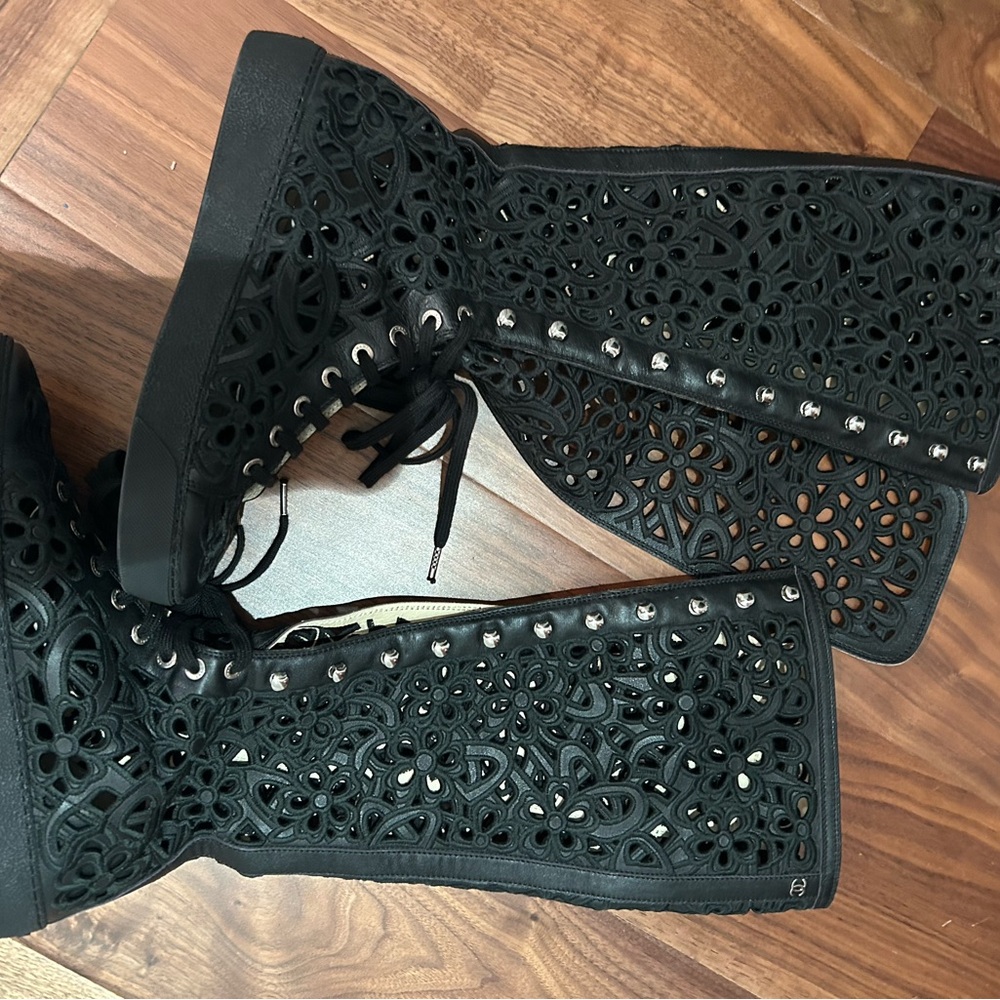 Chanel lace boot sneakers